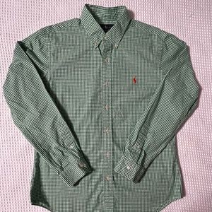 Ralph Lauren Green Gingham Button-Up -- L Slim Fit